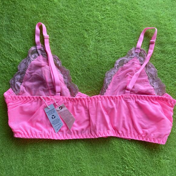 We Are HAH Bust Thru Bralette Lace Bow Barbie Pink Stretchy Loungewear Bra New M - Picture 4 of 10